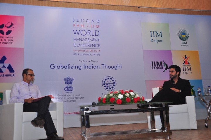2. Mr. Abhishek Bachchan being interviewd by Prof. Rahul Sett, in the Pan-IIM World Management Conference at IIM Kozhikode