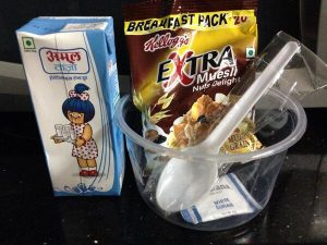 Free breakfast meal box with milk and container to eat