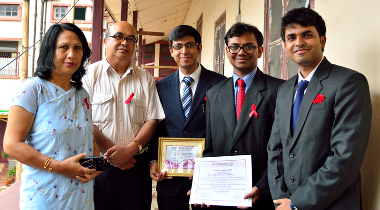 Meghalaya Aids Control Society felicitates ECoBiZ Club of IIM Shillong on World Blood Donor Day