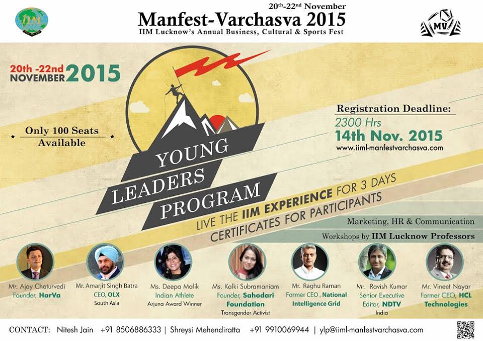 IIM Lucknow’s Manfest-Varchasva 2015 presents Young Leaders Program – Shaping the Leaders of tomorrow!