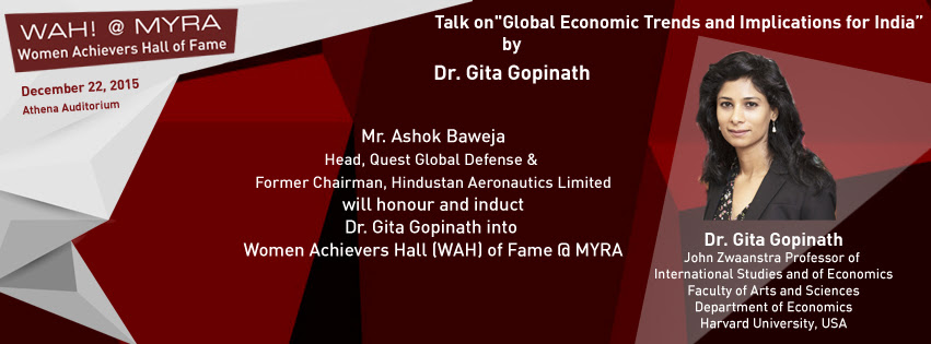 MYRA | Dr. Gita Gopinath's special lecture and honouring her with WAH! ( Women Achievers Hall of Fame) Event-Invite