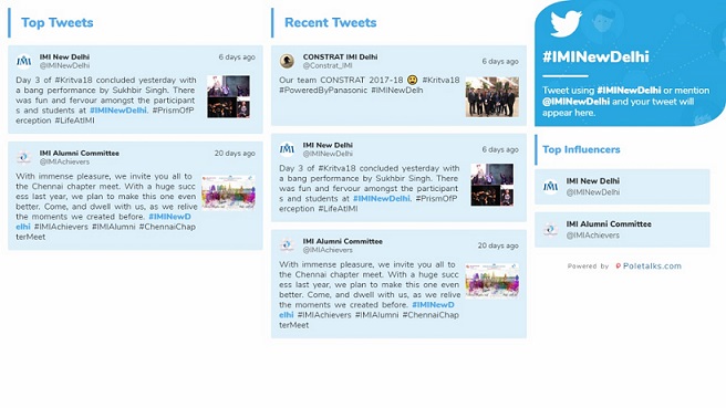 IMI, New Delhi Implements Social Media Wall - A New Way Of Engagement