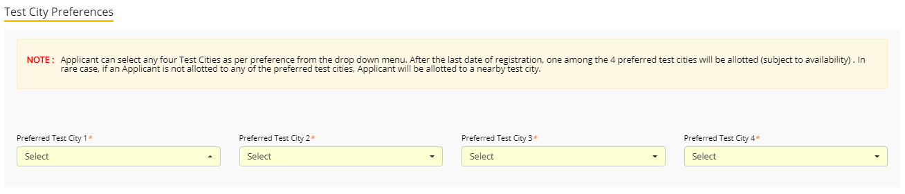 CAT Registration Form - Test City Preferences 