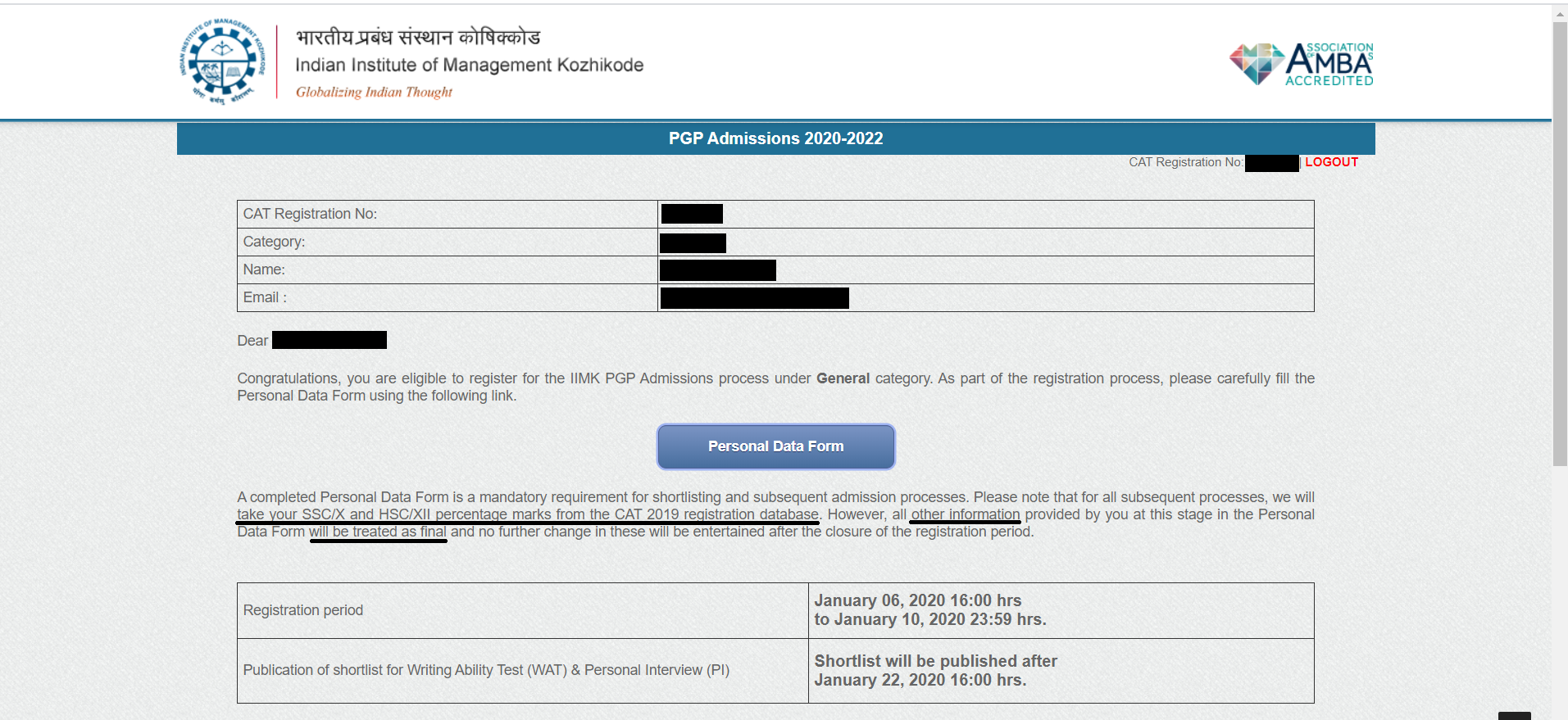 iim k stage 1 form