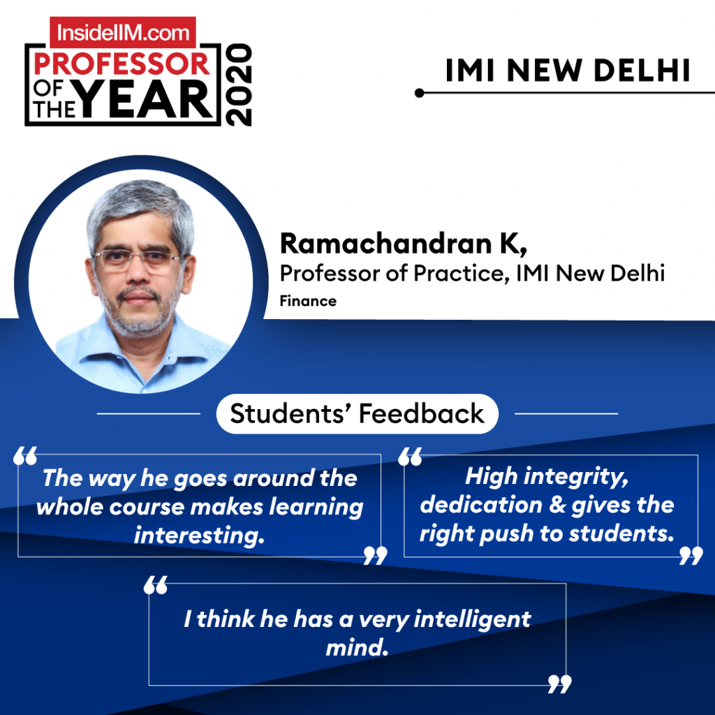 Professor Ramachandran K. Is InsideIIM’s Professor Of The Year At IMI New Delhi
