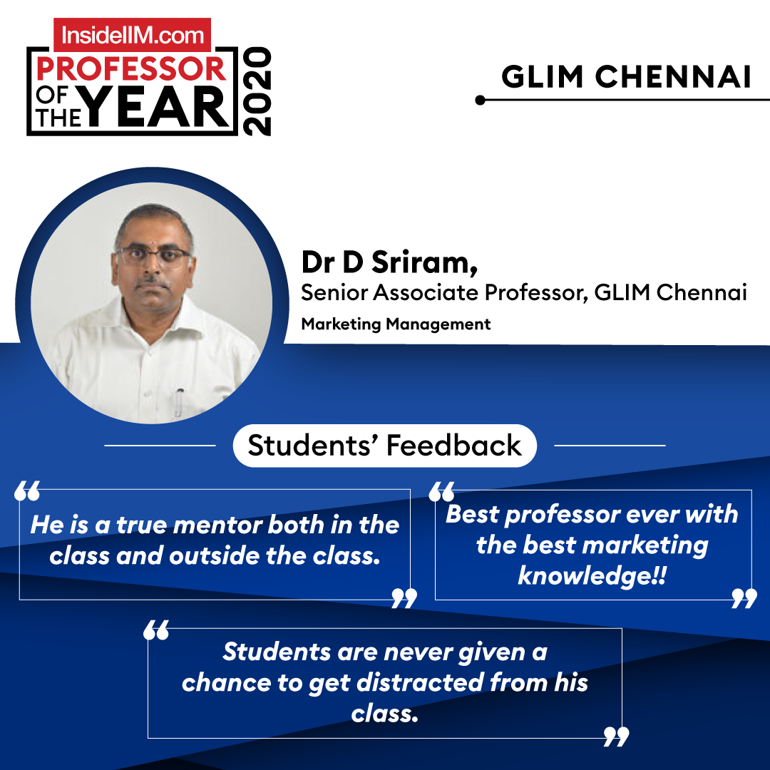 Dr. D. Sriram Is InsideIIM’s Professor Of The Year At GLIM Chennai - Here’s Why Students Adore Him