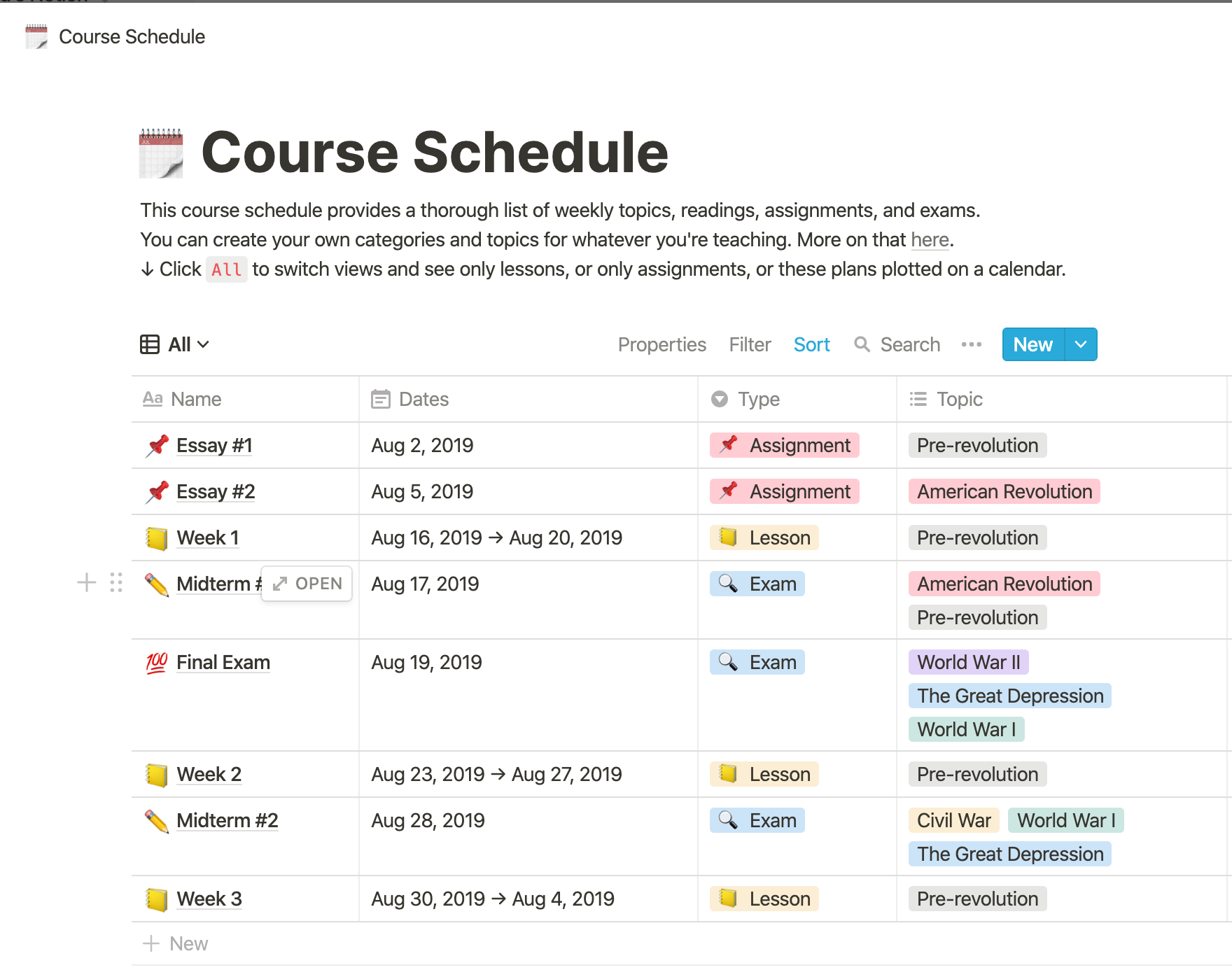 Notion Course Schedule Template