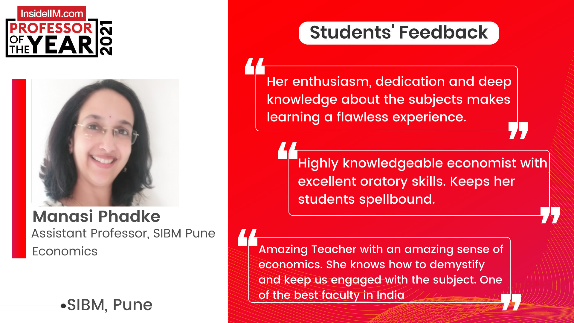 SIBM Pune Professor Of The Year